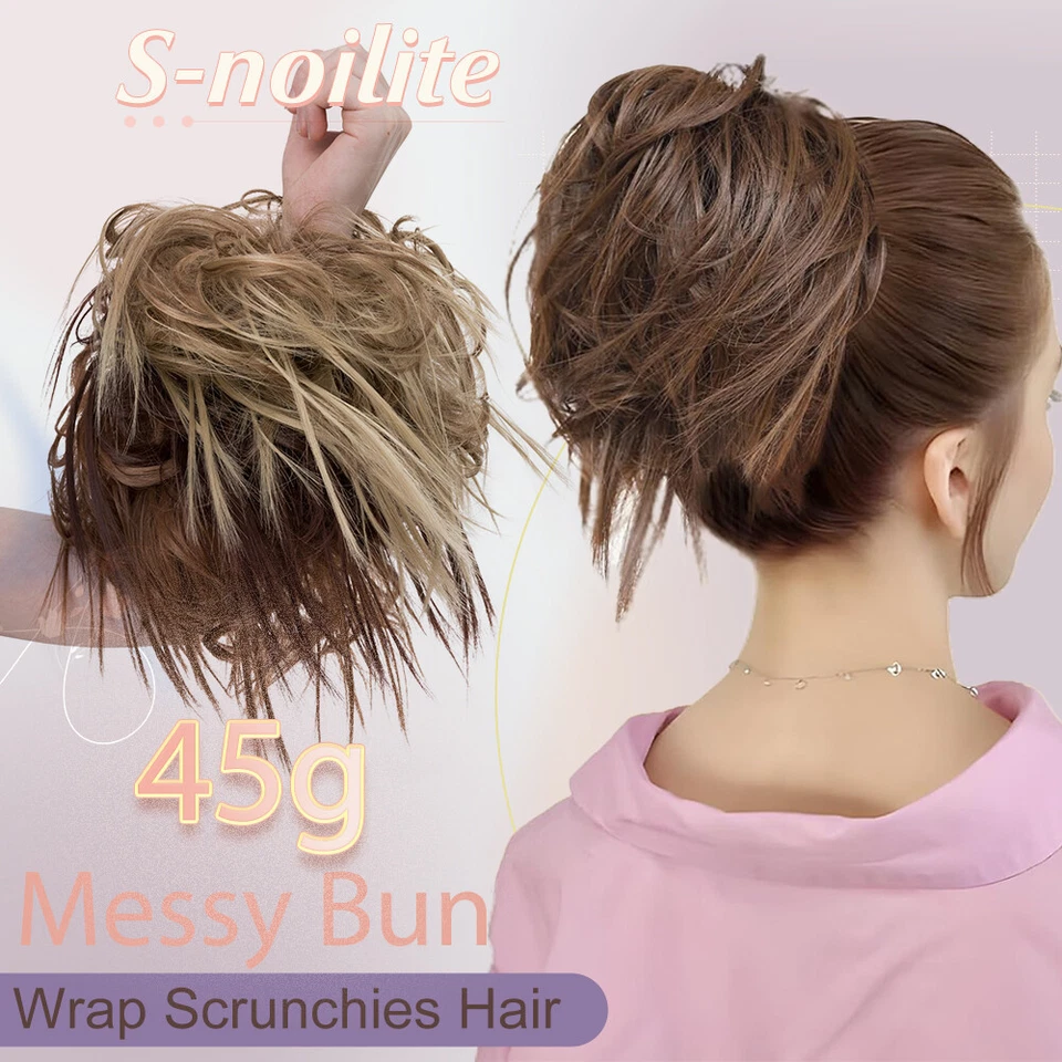 Large Messy Bun Scrunchie Hair Extensions Ponytail Blonde Hair piece As Human US - Image 2 of 4