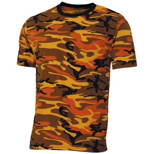 MFH Maglia Maglietta T-shirt uomo Stati uniti militare alla moda Arancione  camo | eBay