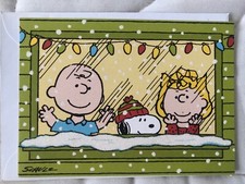 PEANUTS Glitter Charlie Brown, Snoopy, Sally Blank Card 5  X 3.5  NEW FREE SHIP.