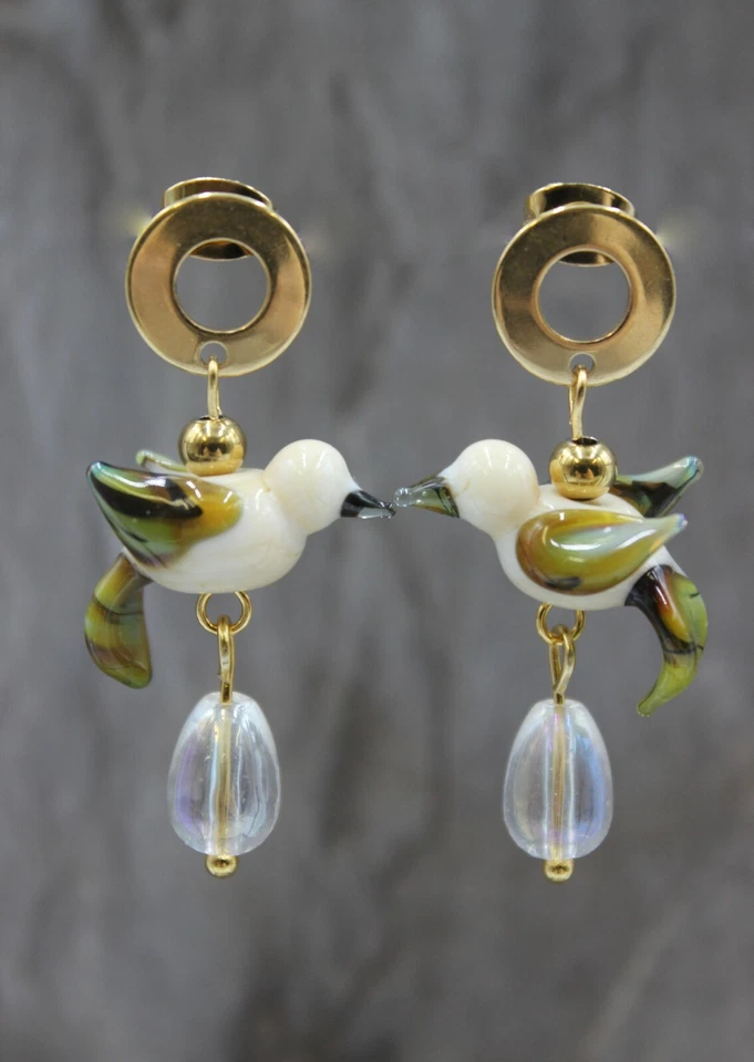Edelstahl Gold Ohrringe Ohrstecker Vögel Lampwork Boho Perlen #D073 - Bild 4 von 4