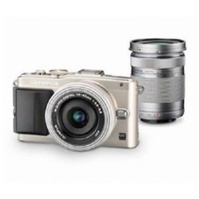 USED Olympus E-PL6 16MP w/ EZ 14-42mm  40-150mm Silver Excellent FREE SHIPPING
