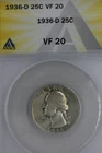 1936-D  .25  ANACS   VF 20  Washington Quarter, Silver 25 Cents (0.25)