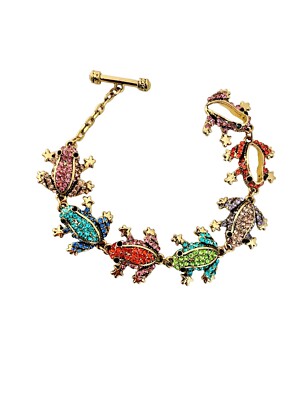 Multicolor Crystals Rhinestones Fun Cute Golden Frogs Segmented Toggle Bracelet