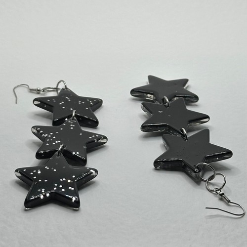 Set Of large star Glitter Charm Acrylic Earrings And Necklace. oversized triple - Picture 14 of 42