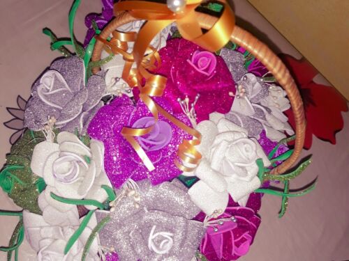Handmade Shiny Rose Flowers with Vase Beautiful Decorative Flowers Gift Lovers - Picture 7 of 10