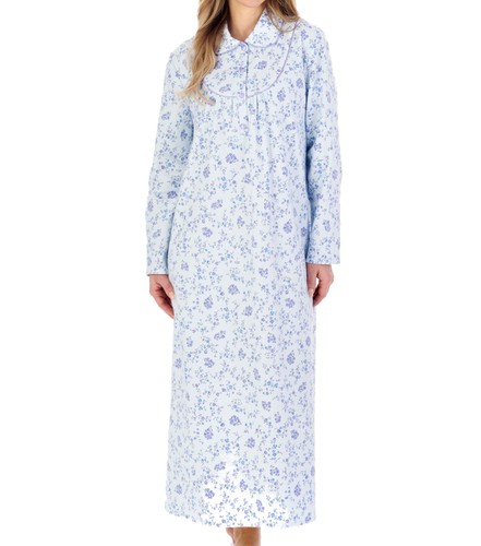Nightdress Womens Slenderella Floral Flannel Cotton Peter Pan Collar Long Nighty - Picture 10 of 43