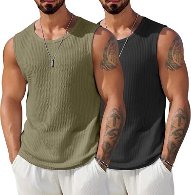 Mens Breathable Waffle Knit Tank Tops Sleeveless Summer Muscle Shirts