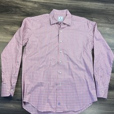 David Donahue Shirt Large Pink White Blue Check Twill L/S Cotton Button Down