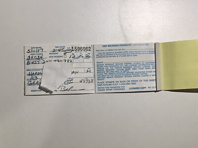 Timbre truite du Michigan 1949 sur permis de pêche temporaire 10 jours