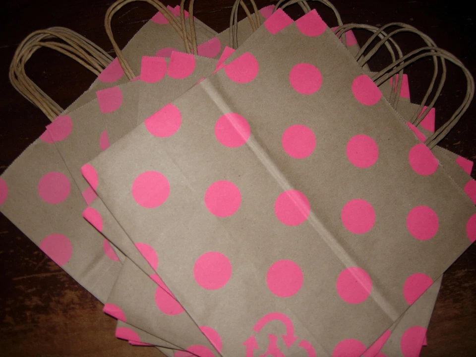 8 Bolsas de Regalo Victoria's Secret LOGO ROSA MEDIANO LUNARES Papel Compras NUEVAS Foto 2 de 2