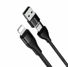 USB Type C/USB A to iPhone 3ft 18W Quick Charge Rugged Nylon Cable iPhone 13 12 