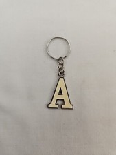 "A" Initial Letter Alphabet Key Chain Beige Bag Charm Metal Script A 0.75x1.25"