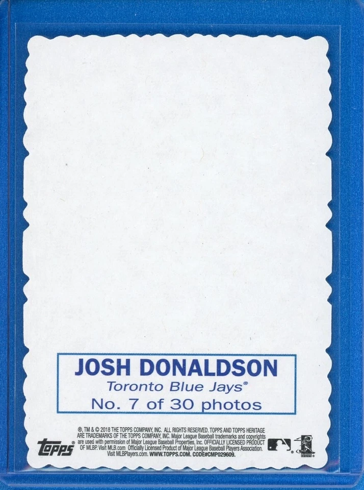 2018 Topps Heritage High Number Deckle Edge #7 Josh Donaldson Toronto Blue Jays - Image 2 of 2