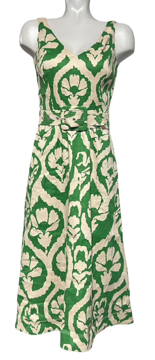 whbm green dress NEW WHITE HOUSE BLACK MARKET WHBM TAN GREEN LINEN BLEND BELTED MIDI DRESS 00