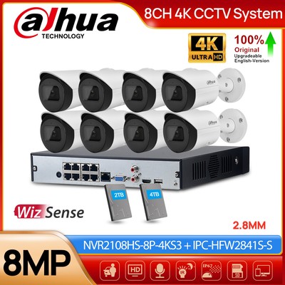 Dahua 8CH Wizsense Starlight IPC-HFW2841S-S 4K 8MP Bullet IR Camera System Lot