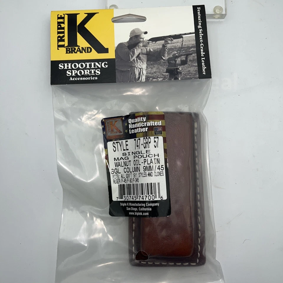 Bolsa de carregador de couro 1911 única 9mm/0,45 ACP acabamento em óleo de nogueira Ruger P45 P90 - Imagem 4 de 4