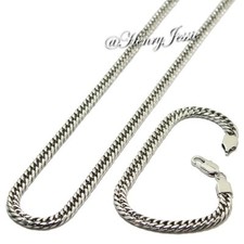 24"MEN 316L Stainless Steel 8mm Silver Cuban Curb Chain Necklace Bracelet N85