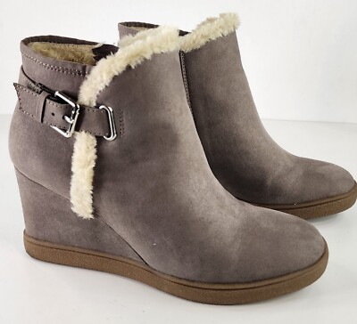 Unisa Boots Womens Size Mobii Gray Faux Suede Buckle Mom Core Wedge  Bootie