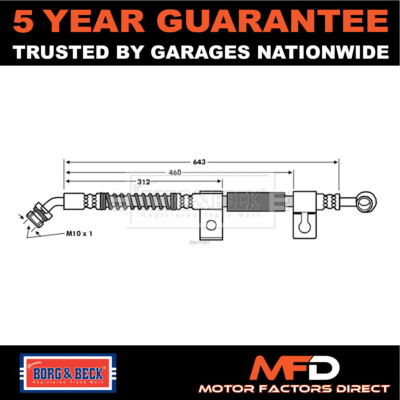 Fits Kia Sorento 2.5 CRDi 3.3 Brake Hose Front Right Borg & Beck