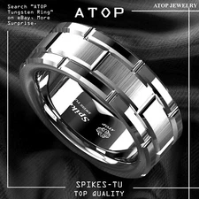 8mm Men's Tungsten Carbide Ring Silver Wedding Band Brick Pattern Size 6-13 ATOP