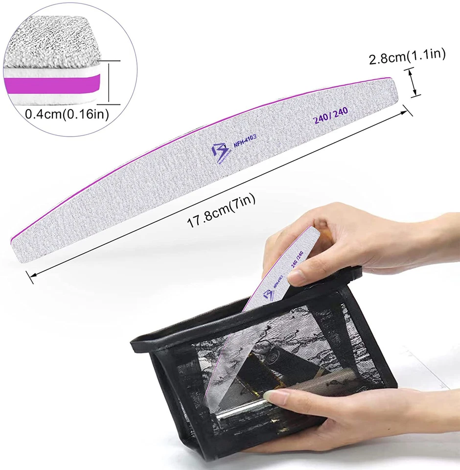 Professional Nail Files 100/180/240 Grit Half Moon Emery Board Buffer File Set - Image 2 of 4