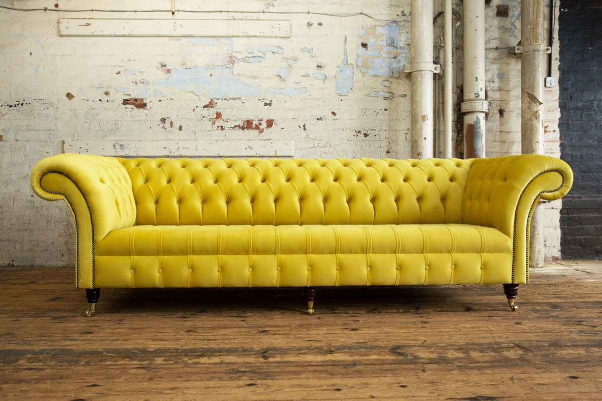 Canary Yellow Velvet Sofa Baci Living Room