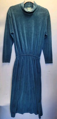 Ll Bean Womens Medium Midi Dress Velvet Blue Long Sleeve Vintage Turtleneck  2456 | eBay