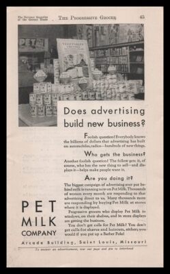 1930 Pet Milk Co. Creamed Vegetables Recipe Grocery Store Display Photo Print Ad