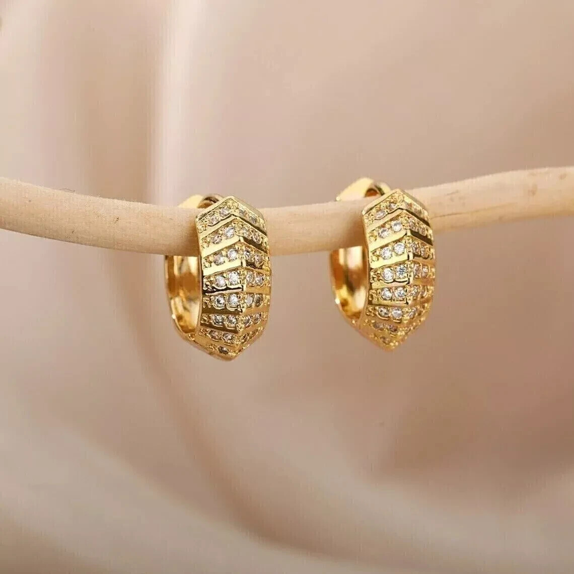 14k Gold Plated Huggie Hoop Earrings with 1.50ct Real Moissanite-image