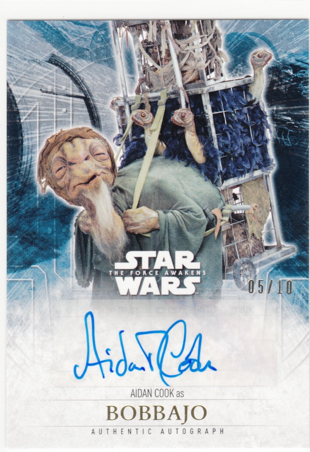 Topps Star Wars Force Awakens Series 2 Auto Gold Aidan Cook as Bobbajo