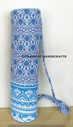 Indien Ombre Azul Hecho a Mano Bohemio Portátil Ajustable Tira Estera Yoga Bolso - Imagen 6 de 6