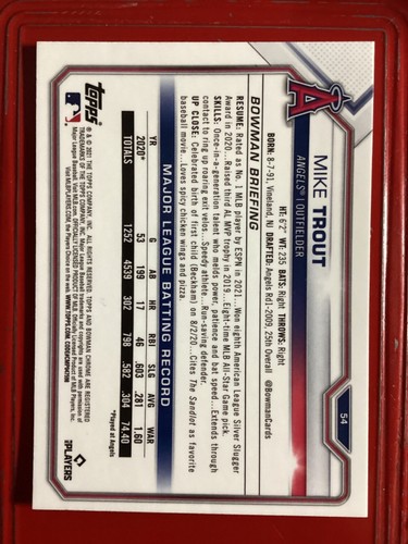 MIKE TROUT 2021 Bowman Chrome #54 Los Angeles Angels - Picture 2 of 2
