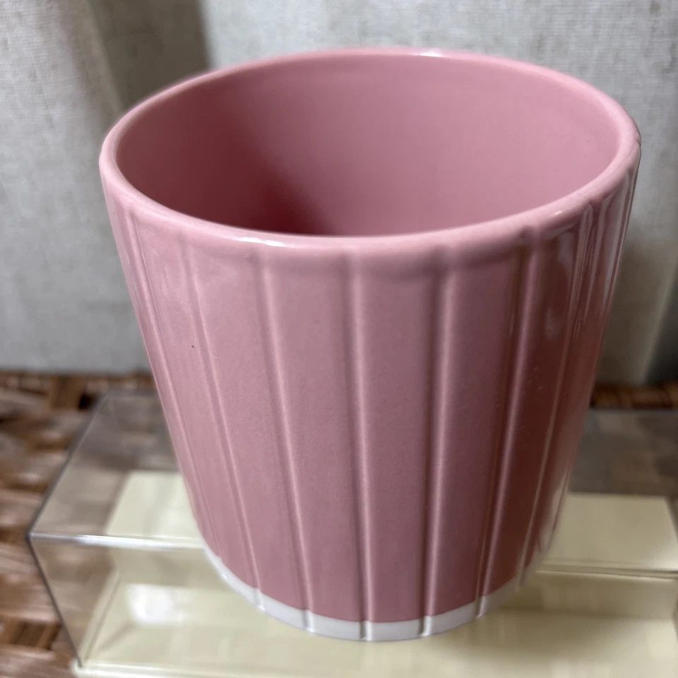 Taza de café acanalada rosa y blanca 16 fl oz taza NUEVA Foto 4 de 4