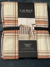 RALPH LAUREN Tablecloth 60x84 Orange Tartan Plaid Autumn Fall Cotton Oblong NIP