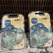 MAM Air Night  Day Baby 3 Count Pacifiers Ages 6-16 Months Glow In The Dark 