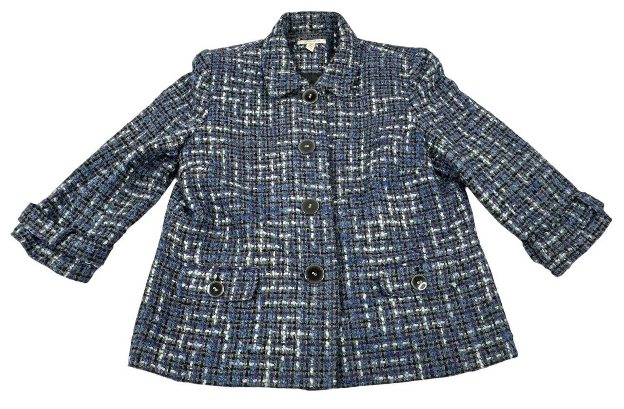 Vintage JM Collection Blue Old Money Tweed Blazer Jacket. Women's - Size 18