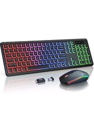 Wireless Keyboard and Mouse Combo, RGB Backlit, Rechargeable  Light Up Letters