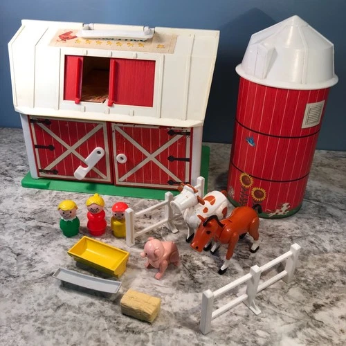 Fisher Price Vintage Little People Barn Playset: 1990 Farm Animals & Silo