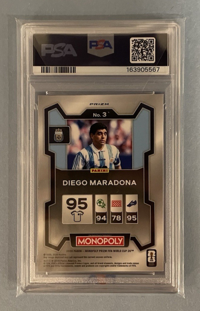 PSA 9 Mint Diego Maradona FREE PARKING Prizm SSP 2026 FIFA World Cup Monopoly view 2