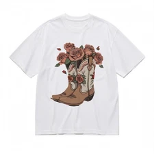 Men's Plus Size Comfortable Classic T-Shirt Brown Leather Boot Floral Design Tee