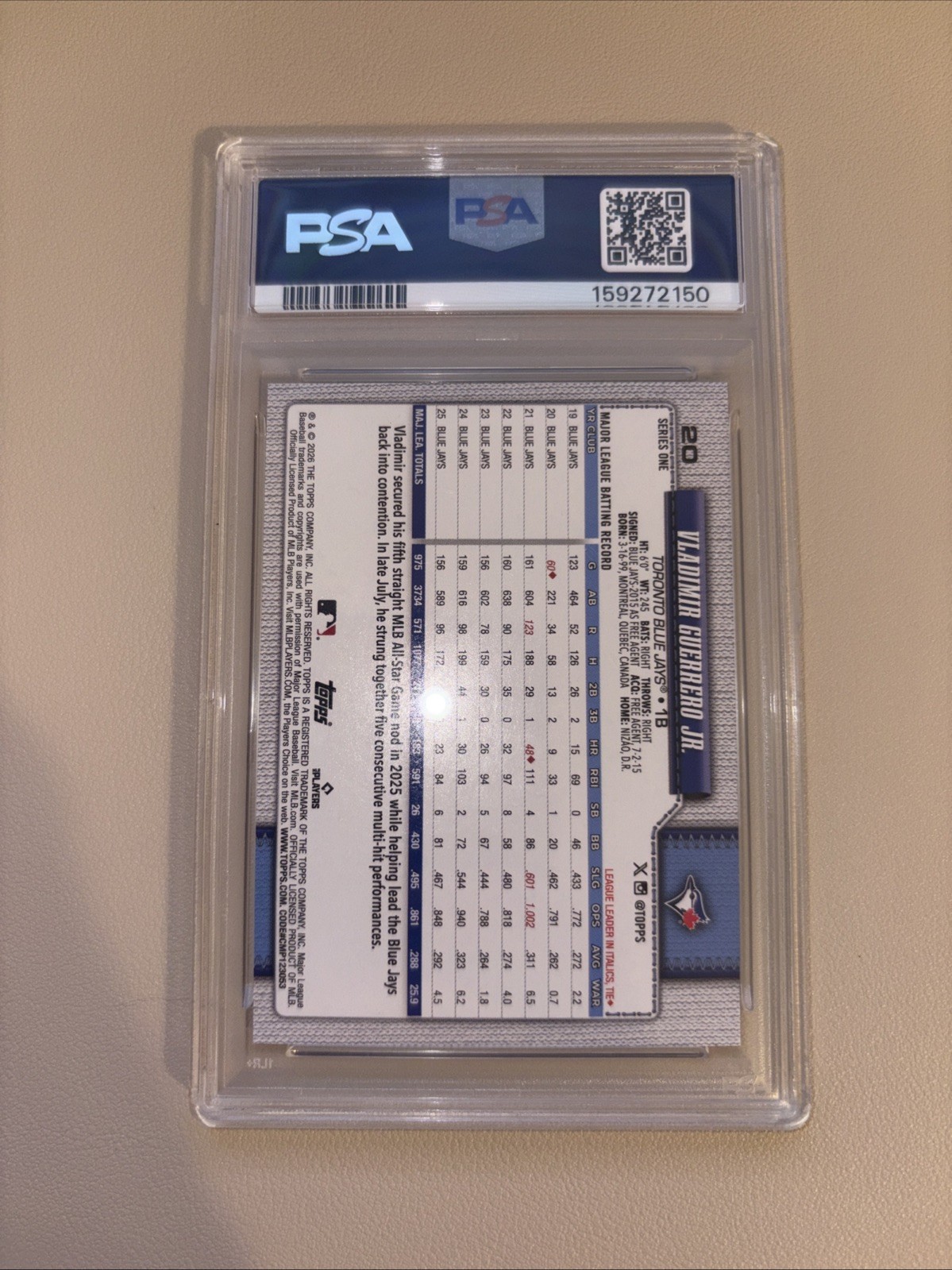 Vladimir Guerrero Jr Pink Holo Foil PSA 10 Pop 1 view 2
