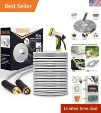 Garden Hose 50 ft, Stainless Steel Water Hose with 10 Function Nozzle Flexibl...