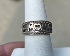 Vtg EC 925 Sterling Silver “MOM" 4 Small Natural Diamonds Ring Size 7 , 4.7 gr — photo 5