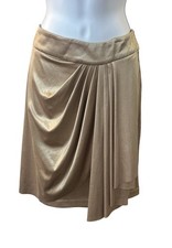Cache Gold Metallic Drape Skirt Womens M NWT Asymmetrical Ruched Party Y2K