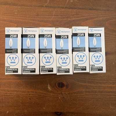 WESTINGHOISE 25W CLEAR TORPEDO CANDELABRA BASE #03682 Lot Of 6