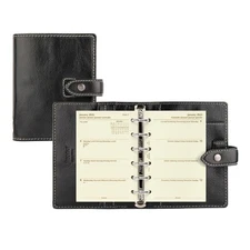 Filofax Malden Organizer Pocket Size Black - Tactile Full-Grain Buffalo Leath...