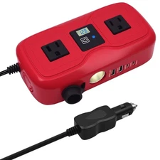 7 in 1 200W Car Power Inverter 12V DC to 110V AC with Car Charger Adapter, Du...