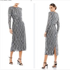 Mac Duggal 93590 Embellished High Neck Long Sleeve Midi Dress| Size 16