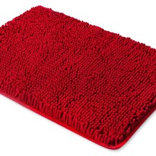 1 PCS 17x24 Inch Red Chenille Bath Mat NonSlip Absorbent Soft