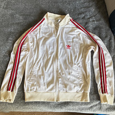 Vintage Adidas Originals L White Track Jacket Full-Zip Pockets Stand-Up Striped